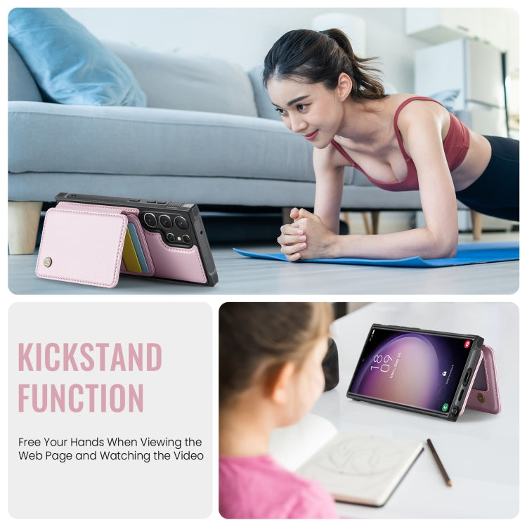 For Samsung Galaxy S23 Ultra 5G JEEHOOD J05 Business Magnetic Style RFID Leather Phone Case(Pink) - Galaxy S23 Ultra 5G Cases by JEEHOOD | Online Shopping UK | buy2fix