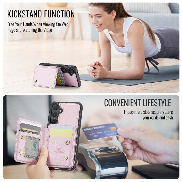 For Samsung Galaxy S24 FE 5G JEEHOOD J05 Business Magnetic Style RFID Leather Phone Case(Pink) - Galaxy S24 FE 5G Cases by JEEHOOD | Online Shopping UK | buy2fix