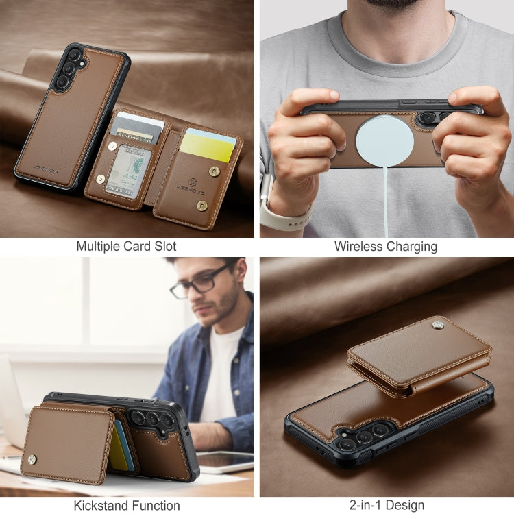 For Samsung Galaxy S24 FE 5G JEEHOOD J05 Business Magnetic Style RFID Leather Phone Case(Brown) - Galaxy S24 FE 5G Cases by JEEHOOD | Online Shopping UK | buy2fix