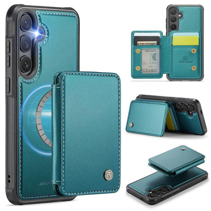 For Samsung Galaxy S25 5G JEEHOOD J05 Business Magnetic Style RFID Leather Phone Case(Blue Green) - Galaxy S25 5G Cases by JEEHOOD | Online Shopping UK | buy2fix