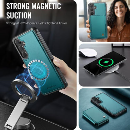 For Samsung Galaxy S25 5G JEEHOOD J05 Business Magnetic Style RFID Leather Phone Case(Blue Green) - Galaxy S25 5G Cases by JEEHOOD | Online Shopping UK | buy2fix