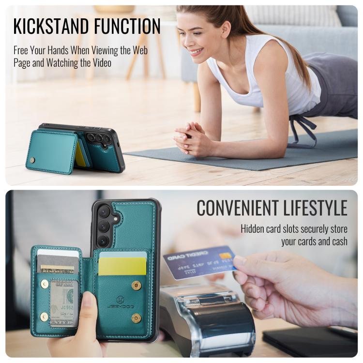 For Samsung Galaxy S25 5G JEEHOOD J05 Business Magnetic Style RFID Leather Phone Case(Blue Green) - Galaxy S25 5G Cases by JEEHOOD | Online Shopping UK | buy2fix