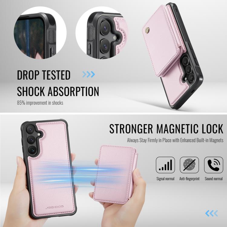For Samsung Galaxy S25 5G JEEHOOD J05 Business Magnetic Style RFID Leather Phone Case(Pink) - Galaxy S25 5G Cases by JEEHOOD | Online Shopping UK | buy2fix