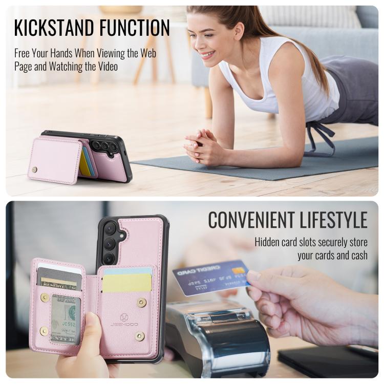 For Samsung Galaxy S25 5G JEEHOOD J05 Business Magnetic Style RFID Leather Phone Case(Pink) - Galaxy S25 5G Cases by JEEHOOD | Online Shopping UK | buy2fix