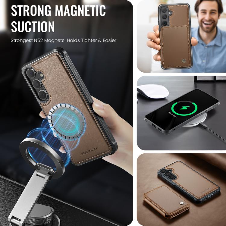 For Samsung Galaxy S25 5G JEEHOOD J05 Business Magnetic Style RFID Leather Phone Case(Brown) - Galaxy S25 5G Cases by JEEHOOD | Online Shopping UK | buy2fix