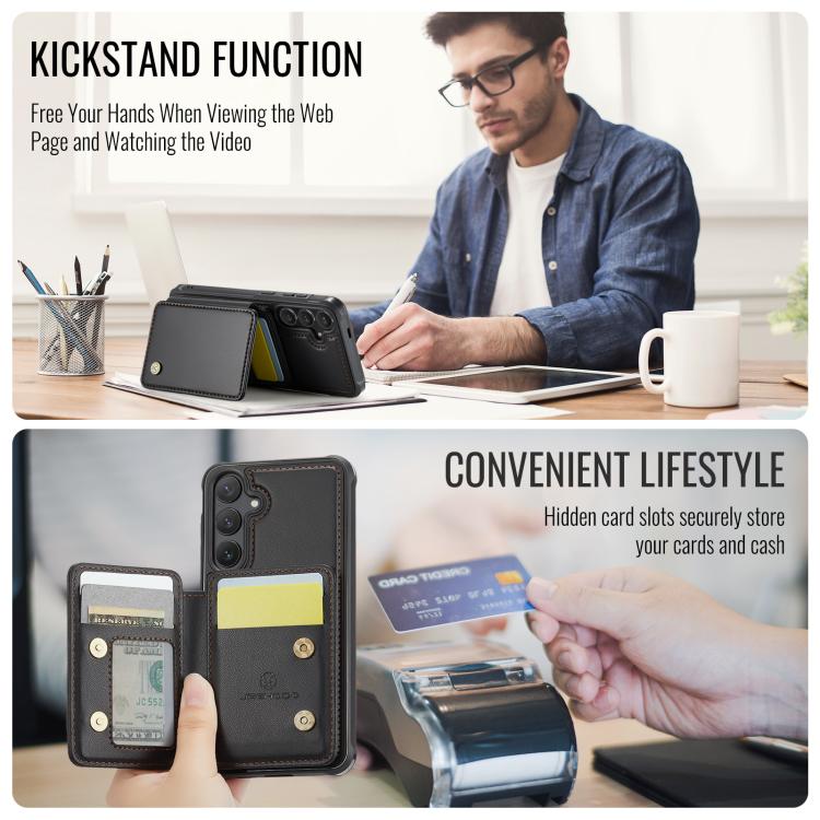 For Samsung Galaxy S25+ 5G JEEHOOD J05 Business Magnetic Style RFID Leather Phone Case(Black) - Galaxy S25+ 5G Cases by JEEHOOD | Online Shopping UK | buy2fix