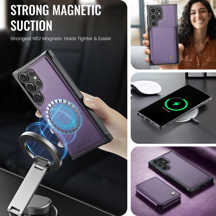 For Samsung Galaxy S25 Ultra 5G JEEHOOD J05 Business Magnetic Style RFID Leather Phone Case(Purple) - Galaxy S25 Ultra 5G Cases by JEEHOOD | Online Shopping UK | buy2fix