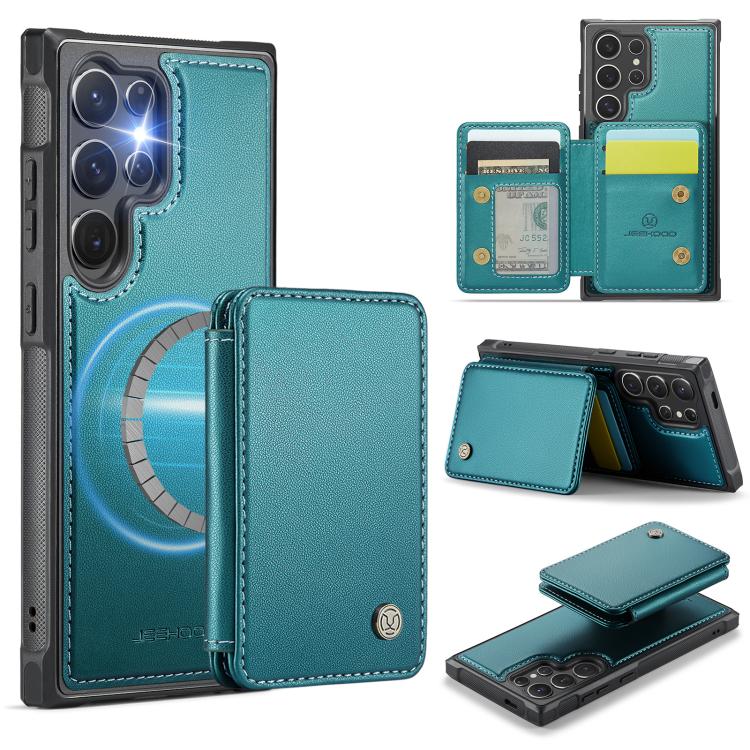 For Samsung Galaxy S25 Ultra 5G JEEHOOD J05 Business Magnetic Style RFID Leather Phone Case(Blue Green) - Galaxy S25 Ultra 5G Cases by JEEHOOD | Online Shopping UK | buy2fix