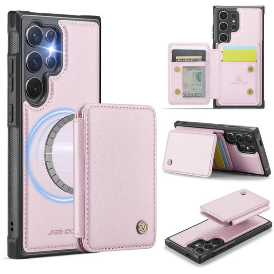 For Samsung Galaxy S25 Ultra 5G JEEHOOD J05 Business Magnetic Style RFID Leather Phone Case(Pink) - Galaxy S25 Ultra 5G Cases by JEEHOOD | Online Shopping UK | buy2fix