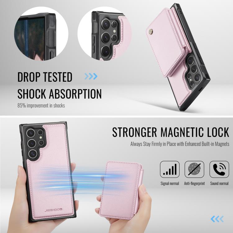 For Samsung Galaxy S25 Ultra 5G JEEHOOD J05 Business Magnetic Style RFID Leather Phone Case(Pink) - Galaxy S25 Ultra 5G Cases by JEEHOOD | Online Shopping UK | buy2fix