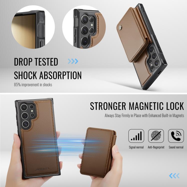 For Samsung Galaxy S25 Ultra 5G JEEHOOD J05 Business Magnetic Style RFID Leather Phone Case(Brown) - Galaxy S25 Ultra 5G Cases by JEEHOOD | Online Shopping UK | buy2fix