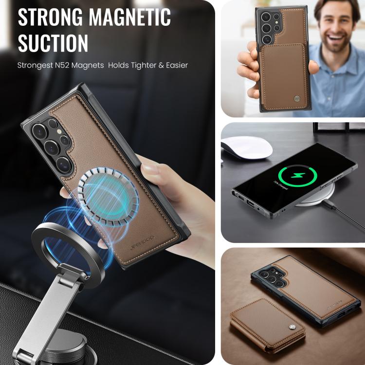 For Samsung Galaxy S25 Ultra 5G JEEHOOD J05 Business Magnetic Style RFID Leather Phone Case(Brown) - Galaxy S25 Ultra 5G Cases by JEEHOOD | Online Shopping UK | buy2fix