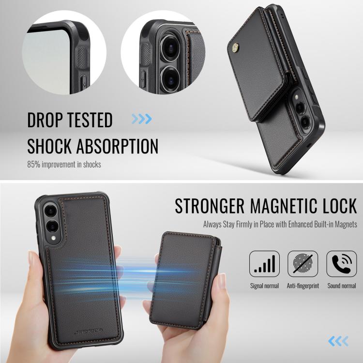 For Samsung Galaxy S25 Edge 5G JEEHOOD J05 Business Magnetic Style RFID Leather Phone Case(Black) - Galaxy S25 Edge 5G Cases by JEEHOOD | Online Shopping UK | buy2fix