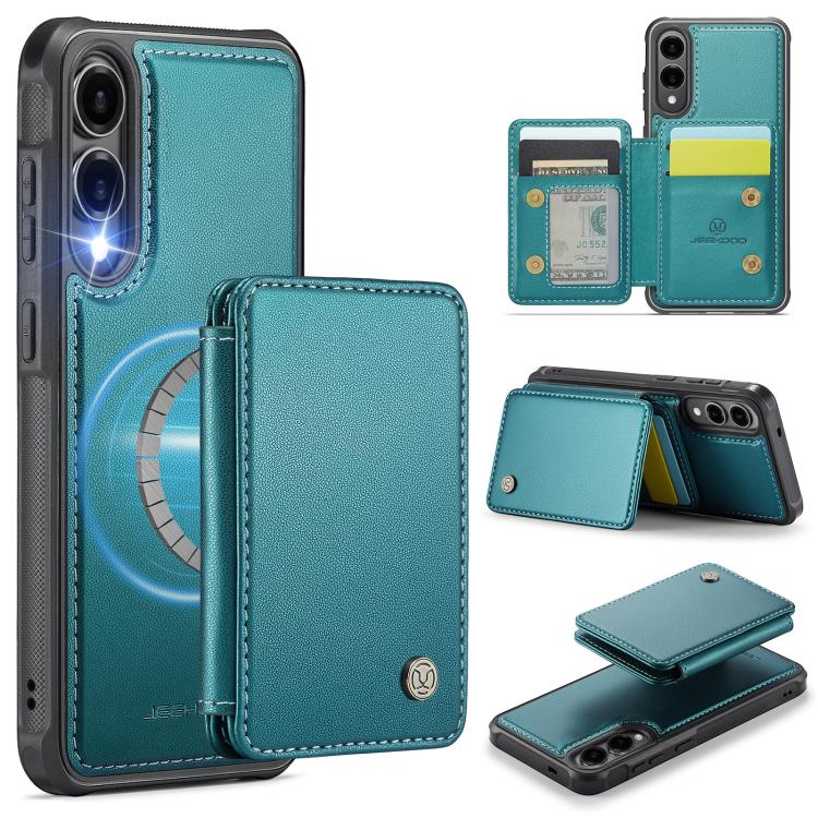 For Samsung Galaxy S25 Edge 5G JEEHOOD J05 Business Magnetic Style RFID Leather Phone Case(Blue Green) - Galaxy S25 Edge 5G Cases by JEEHOOD | Online Shopping UK | buy2fix