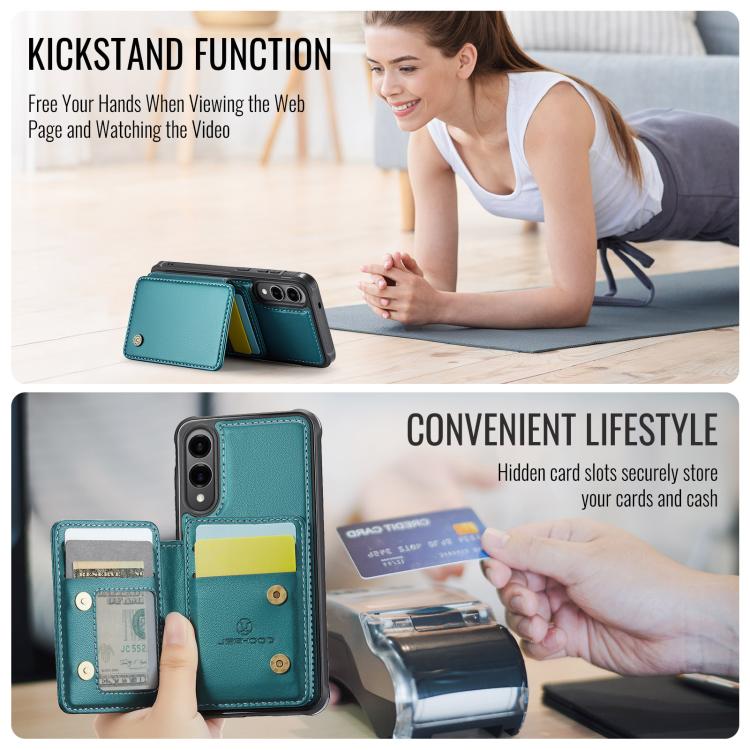 For Samsung Galaxy S25 Edge 5G JEEHOOD J05 Business Magnetic Style RFID Leather Phone Case(Blue Green) - Galaxy S25 Edge 5G Cases by JEEHOOD | Online Shopping UK | buy2fix