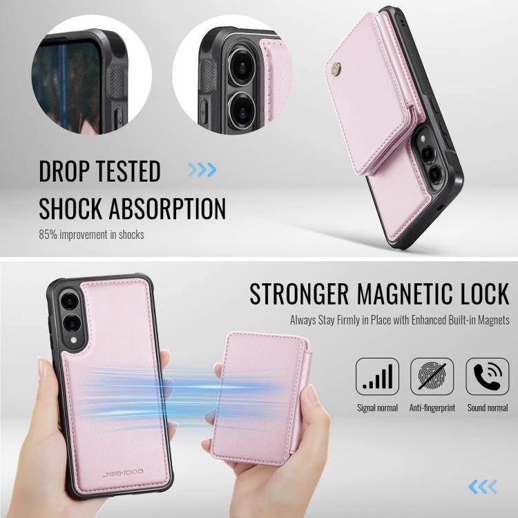 For Samsung Galaxy S25 Edge 5G JEEHOOD J05 Business Magnetic Style RFID Leather Phone Case(Pink) - Galaxy S25 Edge 5G Cases by JEEHOOD | Online Shopping UK | buy2fix