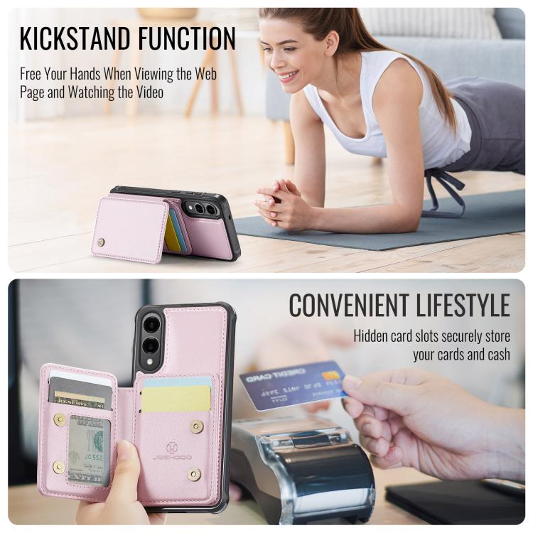 For Samsung Galaxy S25 Edge 5G JEEHOOD J05 Business Magnetic Style RFID Leather Phone Case(Pink) - Galaxy S25 Edge 5G Cases by JEEHOOD | Online Shopping UK | buy2fix