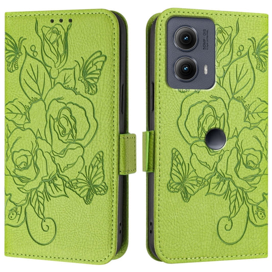 For Motorola Edge 5G 2024 Embossed Rose RFID Anti-theft Leather Phone Case(Green) by buy2fix