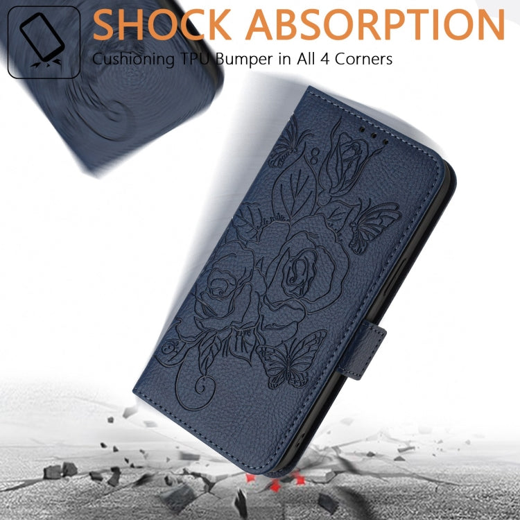 For Motorola Edge 5G 2024 Embossed Rose RFID Anti-theft Leather Phone Case(Dark Blue) by buy2fix