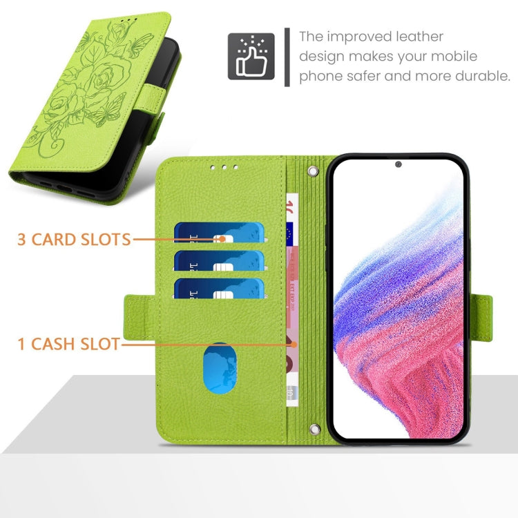 For Motorola Moto G Play 4G 2024 Embossed Rose RFID Anti-theft Leather Phone Case(Green) by buy2fix