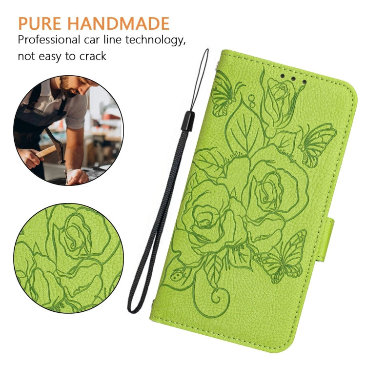 For Motorola Moto G Play 4G 2024 Embossed Rose RFID Anti-theft Leather Phone Case(Green) by buy2fix