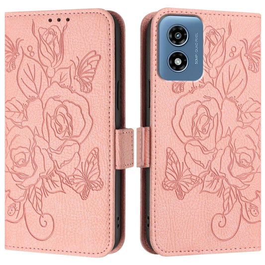 For Motorola Moto G Play 5G / G 5G 2024 Embossed Rose RFID Anti-theft Leather Phone Case(Pink) by buy2fix