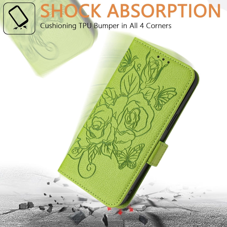For Motorola Moto G Power 5G 2024 Embossed Rose RFID Anti-theft Leather Phone Case(Green) by buy2fix