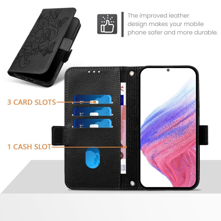 For Motorola Moto G Power 5G 2024 Embossed Rose RFID Anti-theft Leather Phone Case(Black) by buy2fix