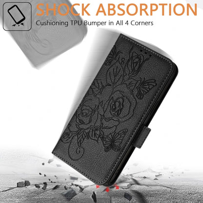 For Motorola Moto G Power 5G 2024 Embossed Rose RFID Anti-theft Leather Phone Case(Black) by buy2fix
