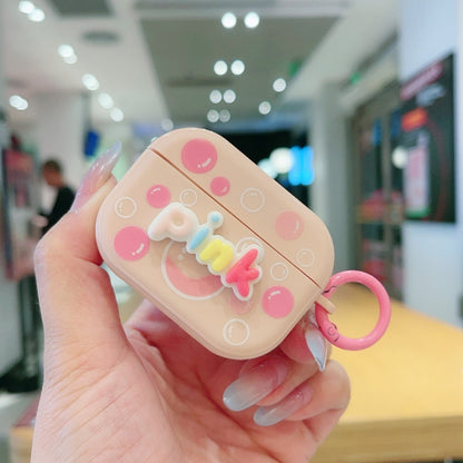 For AirPods Pro 2 Fresh 3D Text Skin Feel Earbuds Box PC Case(Pink) - For AirPods Pro 2 by buy2fix | Online Shopping UK | buy2fix