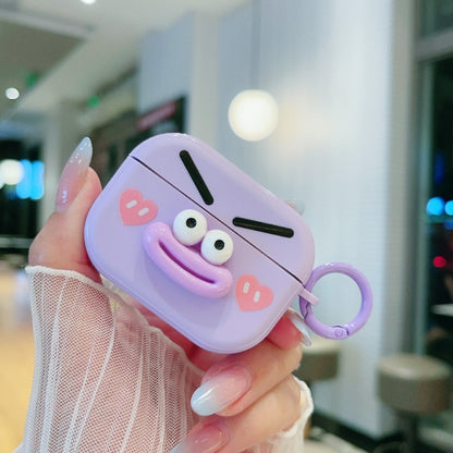 For AirPods Pro Fresh 3D Emoticon Pattern Skin Feel Earbuds Box PC Case(Purple) by buy2fix