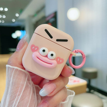 For AirPods 2 / 1 Fresh 3D Emoticon Pattern Skin Feel Earbuds Box PC Case(Pink) by buy2fix
