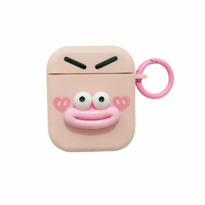 For AirPods 2 / 1 Fresh 3D Emoticon Pattern Skin Feel Earbuds Box PC Case(Pink) by buy2fix