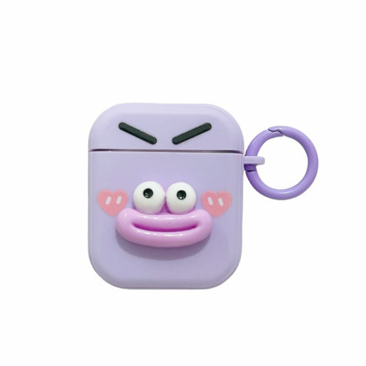For AirPods 2 / 1 Fresh 3D Emoticon Pattern Skin Feel Earbuds Box PC Case(Purple) by buy2fix