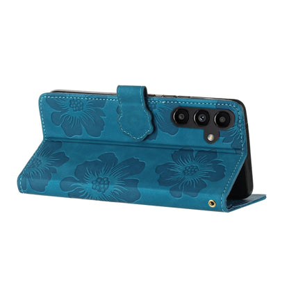 For Samsung Galaxy S25 5G Flower Embossing Pattern Leather Phone Case(Blue) by buy2fix