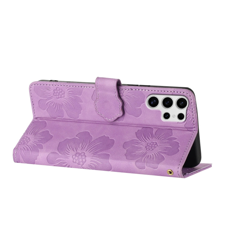 For Samsung Galaxy S25 Ultra 5G Flower Embossing Pattern Leather Phone Case(Purple) by buy2fix