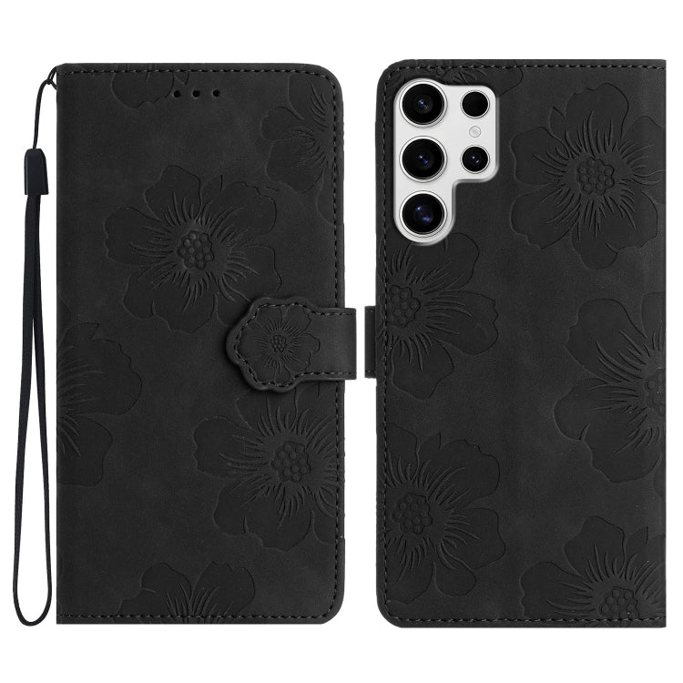 For Samsung Galaxy S25 Ultra 5G Flower Embossing Pattern Leather Phone Case(Black) - Galaxy S25 Ultra 5G Cases by buy2fix | Online Shopping UK | buy2fix