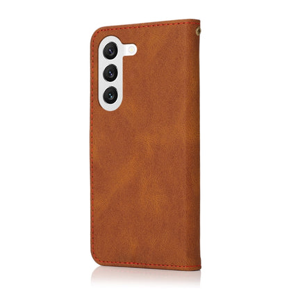 For Samsung Galaxy S25 5G Dual-color Stitching Leather Phone Case(Brown Red) - Galaxy S25 5G Cases by buy2fix | Online Shopping UK | buy2fix