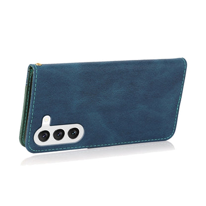 For Samsung Galaxy S25+ 5G Dual-color Stitching Leather Phone Case(Blue Green) by buy2fix