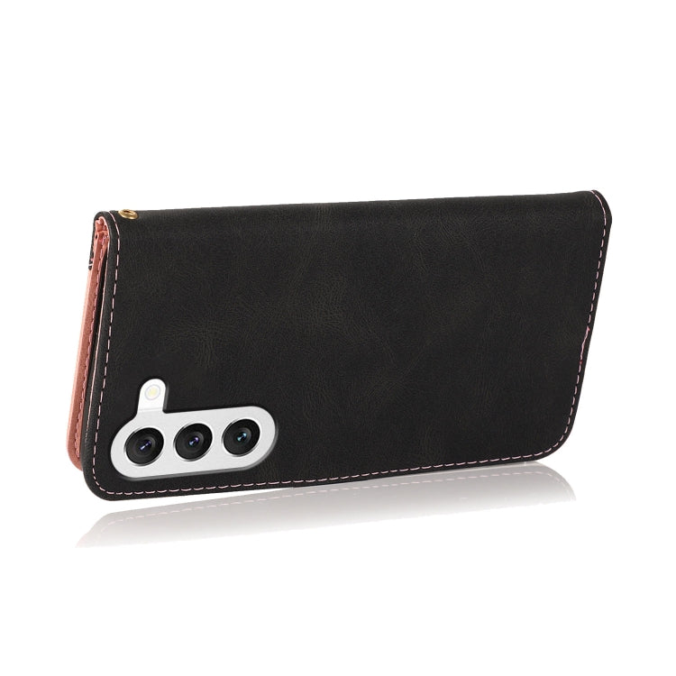 For Samsung Galaxy S25+ 5G Dual-color Stitching Leather Phone Case(Black Rose Gold) by buy2fix