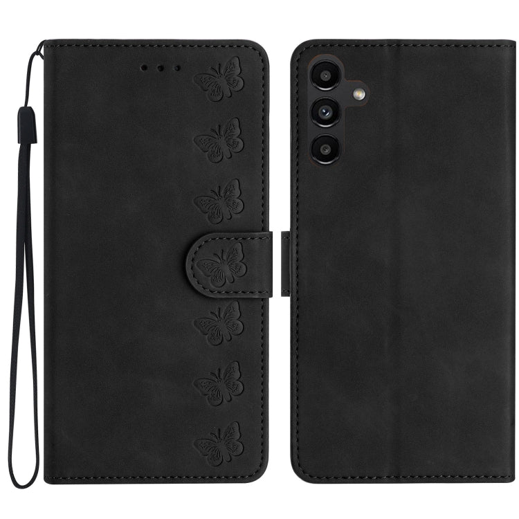 For Samsung Galaxy S25 5G Seven Butterflies Embossed Leather Phone Case(Black) - Galaxy S25 5G Cases by buy2fix | Online Shopping UK | buy2fix