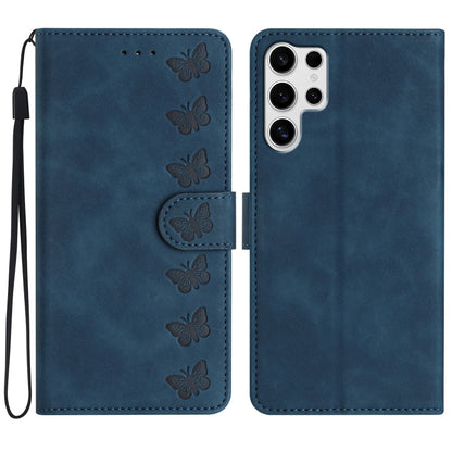 For Samsung Galaxy S25 Ultra 5G Seven Butterflies Embossed Leather Phone Case(Blue) by buy2fix