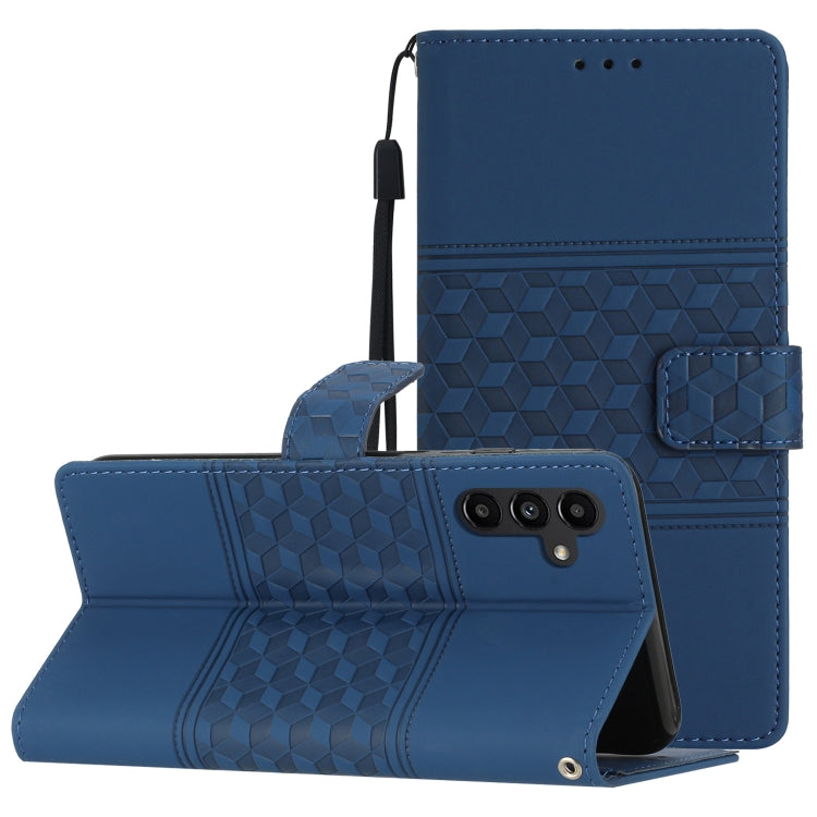 For Samsung Galaxy S25 5G Diamond Embossed Skin Feel Leather Phone Case(Dark Blue) - Galaxy S25 5G Cases by buy2fix | Online Shopping UK | buy2fix