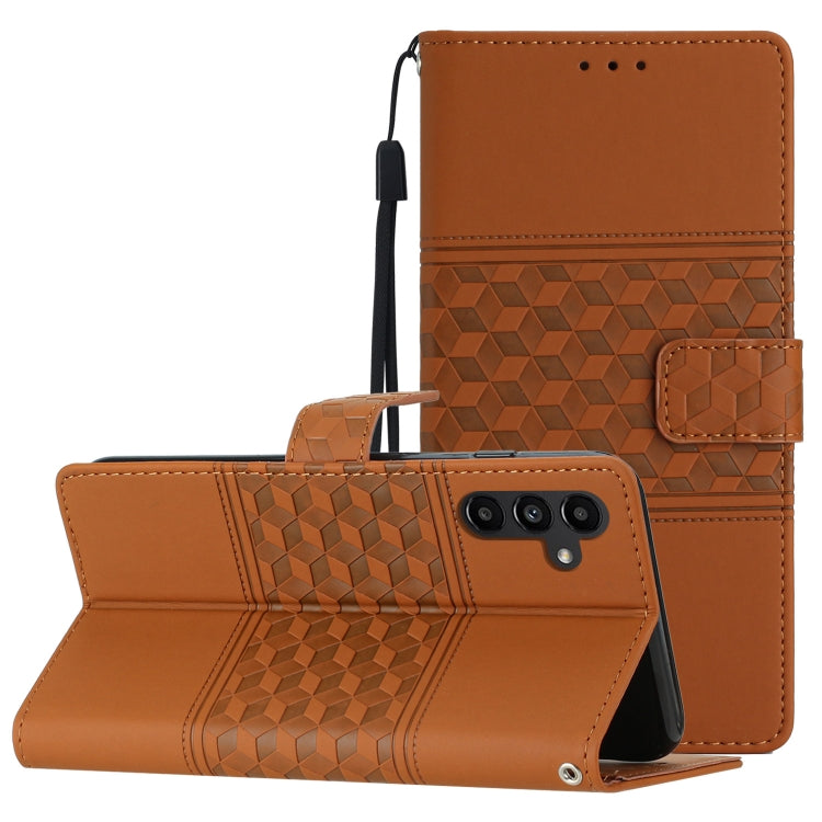 For Samsung Galaxy S25+ 5G Diamond Embossed Skin Feel Leather Phone Case(Brown) by buy2fix