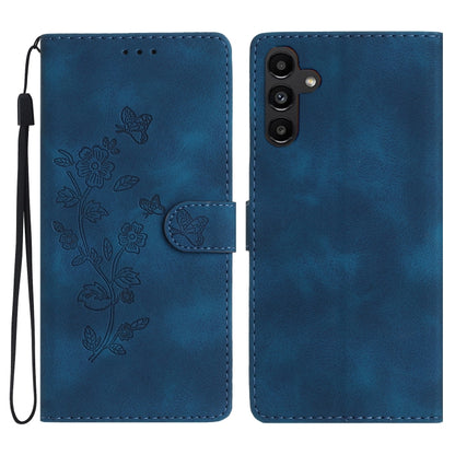 For Samsung Galaxy S25+ 5G Flower Butterfly Embossing Pattern Leather Phone Case(Blue) - Galaxy S25+ 5G Cases by buy2fix | Online Shopping UK | buy2fix