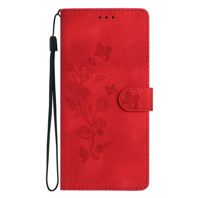 For Samsung Galaxy S25+ 5G Flower Butterfly Embossing Pattern Leather Phone Case(Red) - Galaxy S25+ 5G Cases by buy2fix | Online Shopping UK | buy2fix