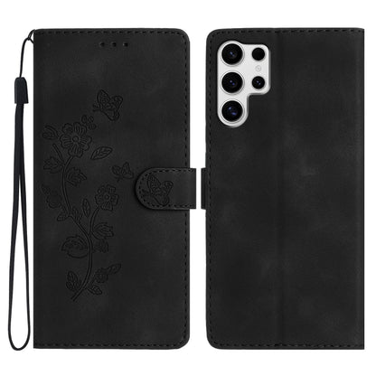 For Samsung Galaxy S25 Ultra 5G Flower Butterfly Embossing Pattern Leather Phone Case(Black) - Galaxy S25 Ultra 5G Cases by buy2fix | Online Shopping UK | buy2fix