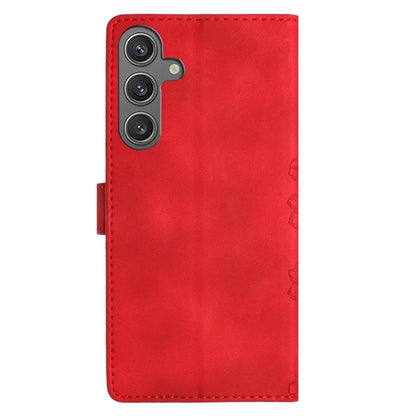 For Samsung Galaxy S25 5G Cherry Blossom Butterfly Skin Feel Embossed PU Phone Case(Red) by buy2fix