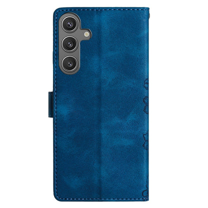 For Samsung Galaxy S25 5G Cherry Blossom Butterfly Skin Feel Embossed PU Phone Case(Blue) - Galaxy S25 5G Cases by buy2fix | Online Shopping UK | buy2fix