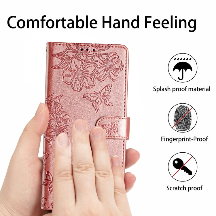 For Samsung Galaxy S25 5G Cherry Blossom Butterfly Skin Feel Embossed PU Phone Case(Rose Gold) - Galaxy S25 5G Cases by buy2fix | Online Shopping UK | buy2fix